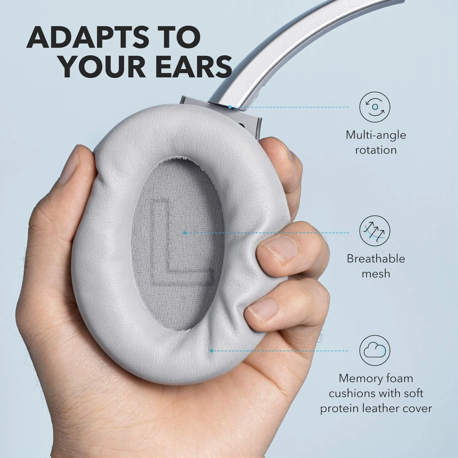 Soundcore Anker Life Q20 Hybrid Active Noise Cancelling Headphones, Wireless Over Ear Bluetooth Headphones, 70H Playtime, Hi-Res Audio, Deep Bass, Memory Foam Ear Cups, Travel, Office, USB-C Charging