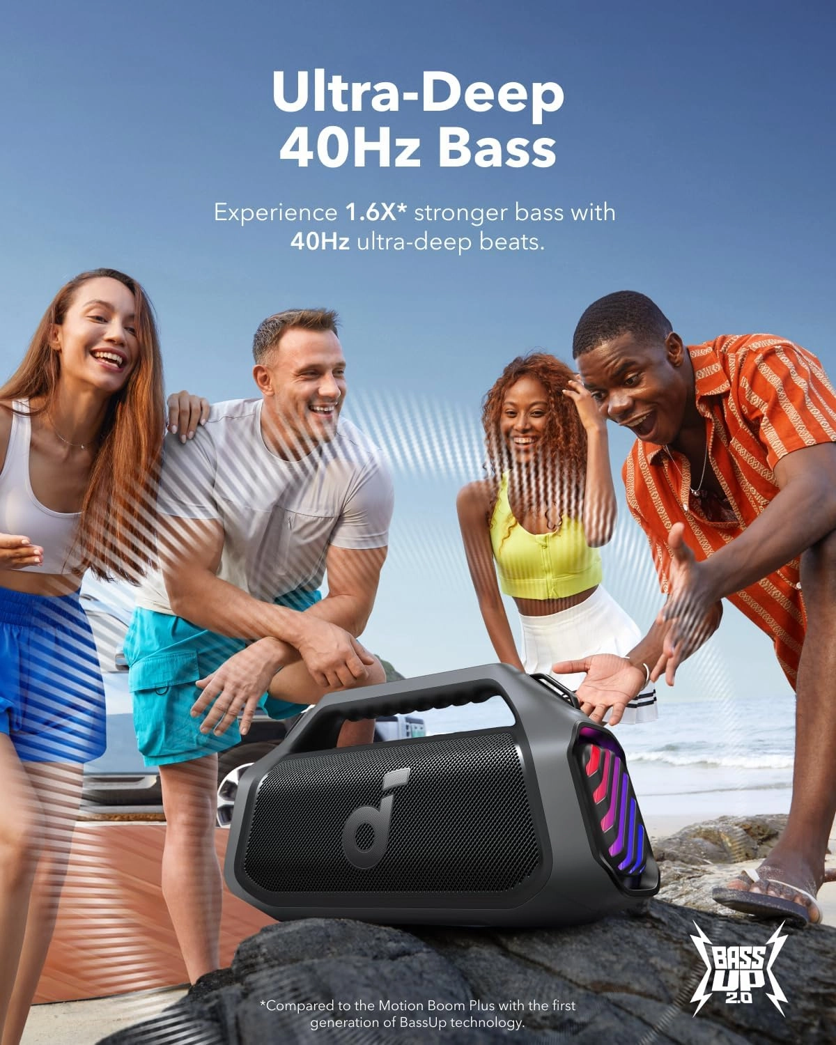 soundcore Boom 2 Plus By Anker, Outdoor Speaker, 140W, 2 2 Channel, BassUp 2.0, 20H Playtime, Fast Charge, IPX7 Waterproof, RGB Lights, Power Bank, Bluetooth 5.3, Portable for Outdoors, Camping, Beach
