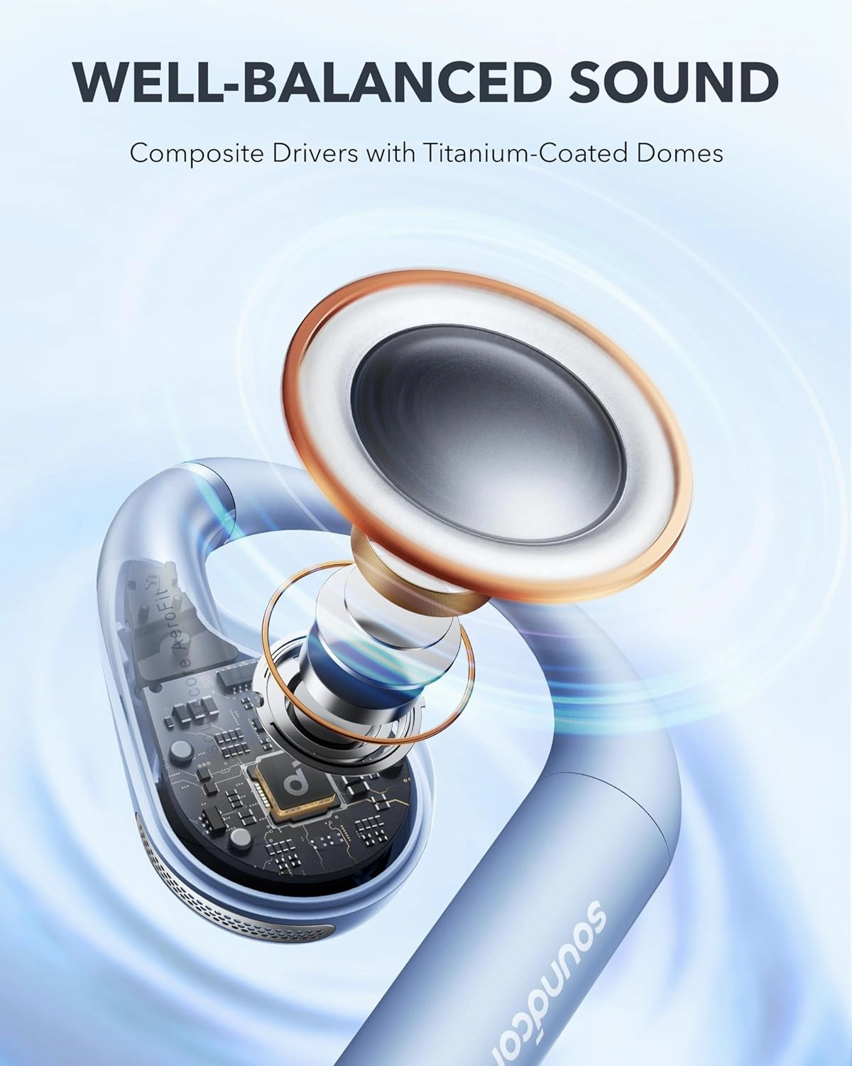 Soundcore by Anker, AeroFit Open-Ear Headphones, Ultra Comfort, Snug Fit, Ergonomic Ear Hook, Balanced Sound, IPX7 Waterproof, 42H Playtime, Bluetooth 5.3, App Control, Clear Calls, Wireless Earbuds