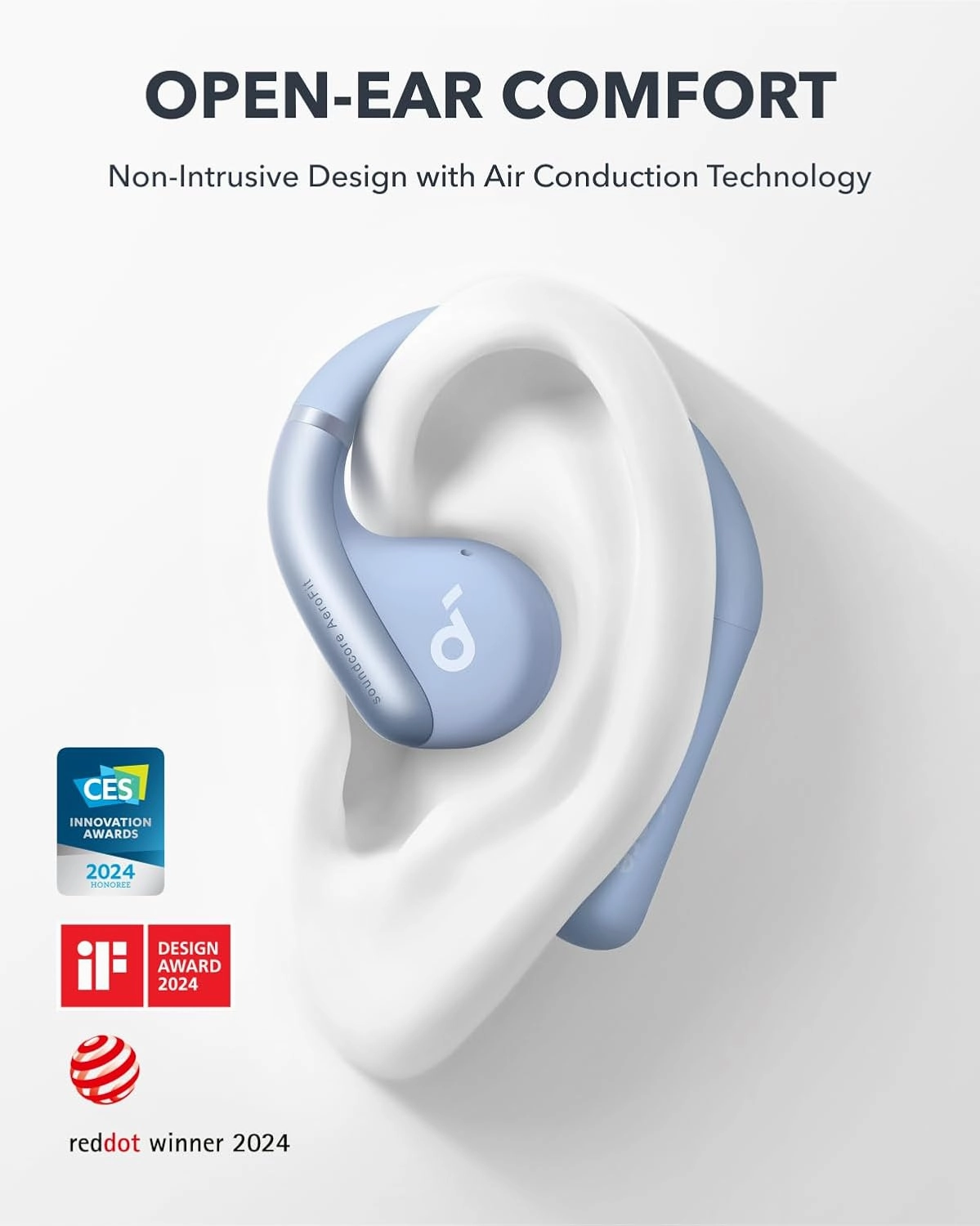 Soundcore by Anker, AeroFit Open-Ear Headphones, Ultra Comfort, Snug Fit, Ergonomic Ear Hook, Balanced Sound, IPX7 Waterproof, 42H Playtime, Bluetooth 5.3, App Control, Clear Calls, Wireless Earbuds