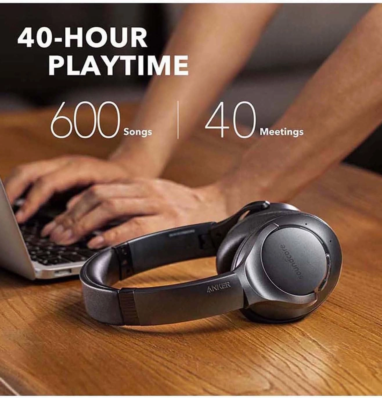 Soundcore Life Q20 Hybrid Active Noise Cancelling Wireless Bluetooth Headphones Over Ear with 40H Playtime, Hi-Res Audio, Deep Bass, Memory Foam Ear Cups and Headband (Renewed)