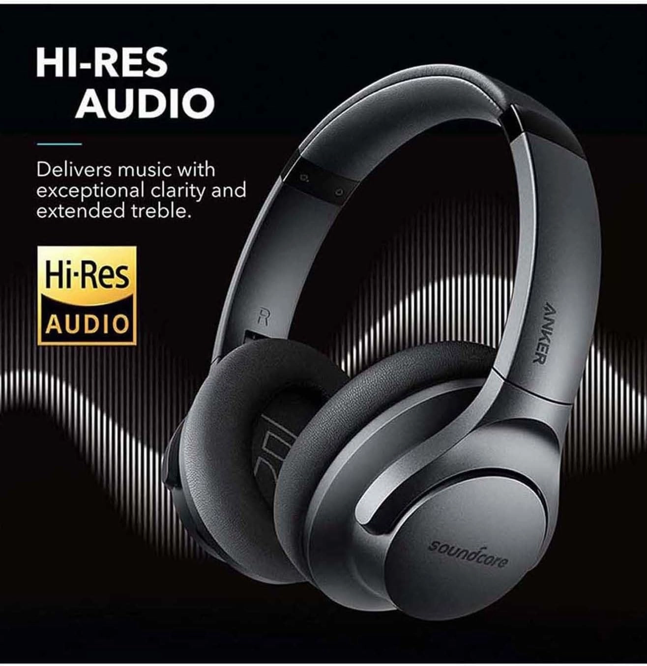 Soundcore Life Q20 Hybrid Active Noise Cancelling Wireless Bluetooth Headphones Over Ear with 40H Playtime, Hi-Res Audio, Deep Bass, Memory Foam Ear Cups and Headband (Renewed)