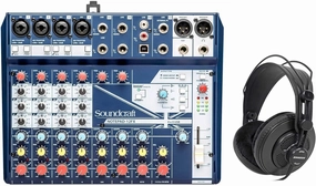 Soundcraft Notepad-12FX 12-Channel Mixer w/ 4x4 USB Interface with Lexicon Effects Bundle with Samson SR850 Professional Semi-open Studio Reference Monitoring Headphones reference headphones,neutral sound headphones,monitor headphones,