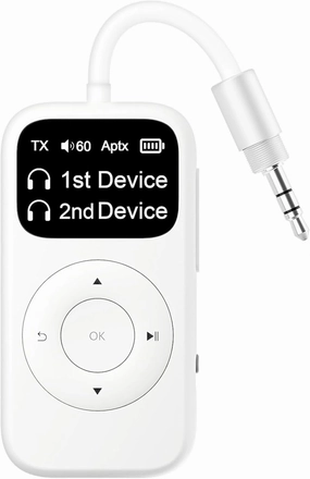 SoundSync Pro Bluetooth Transmitter & Receiver for Airplane, Easy Setup Bluetooth Audio Transceiver for 2 BT Devices, Volume Control, RCA for TV wireless audio bridge,Bluetooth transmitter,WiFi audio link,