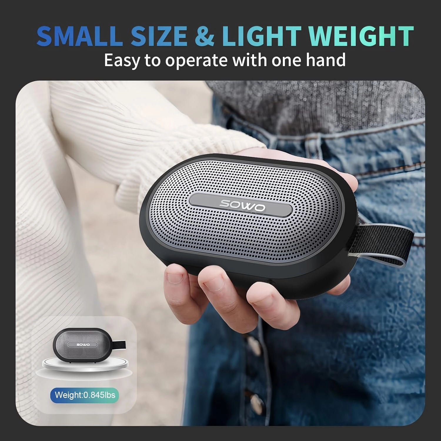 SOWO Wireless Portable Small Speaker, Ultra Magnetic Bluetooth Speaker for Golf Cart, Coverless IP67 Waterproof, 24 H Playtime, Pro Sound, Clip On Design for Outdoor, Indoor - Black
