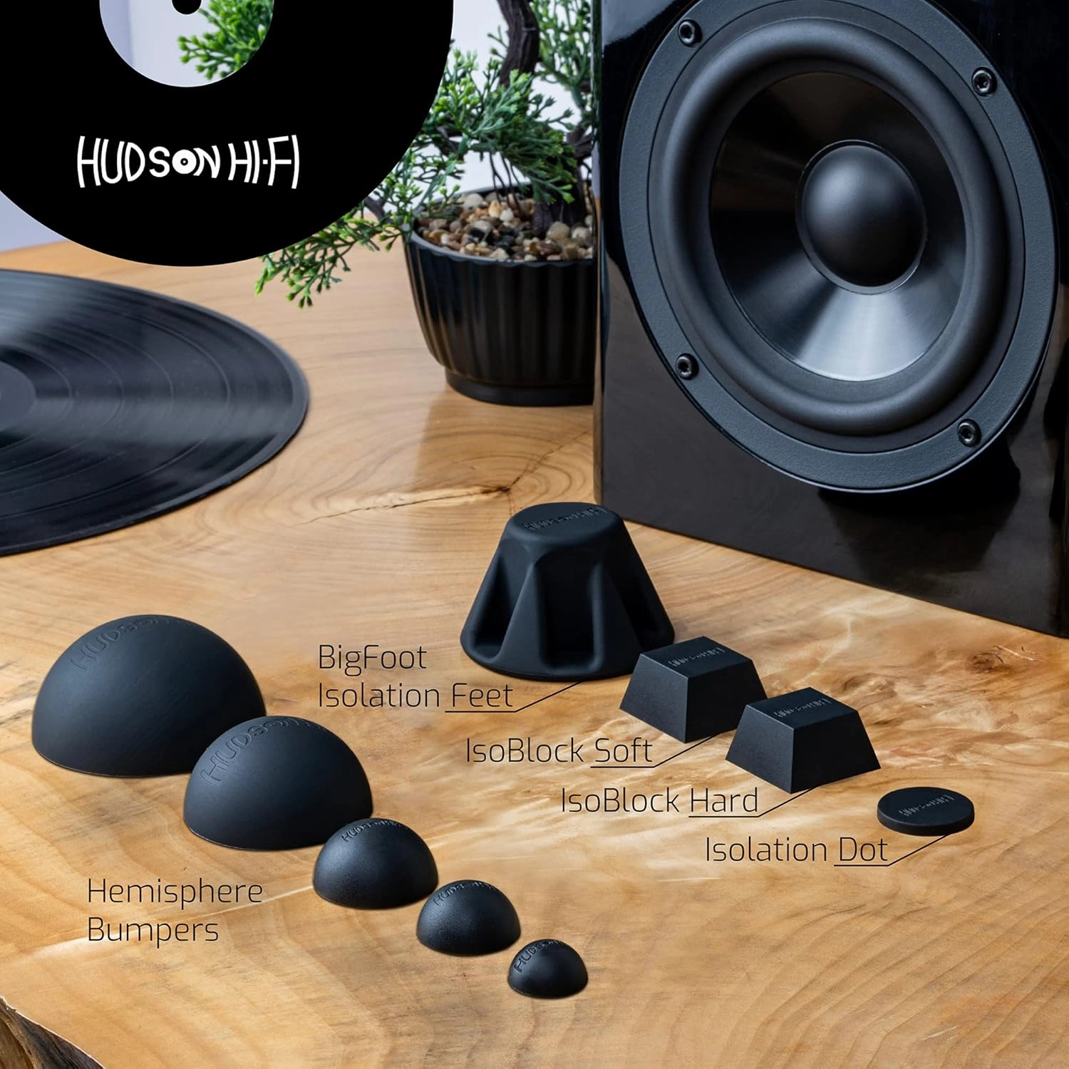 Speaker Isolation Feet  4-Pack 1.5" Bigfoot Rubber Pads  Non-Adhesive Anti-Vibration Feet for Turntables, Subwoofers, Amplifiers  50 Duro Non-Skid Bumpers for Audio Equipment