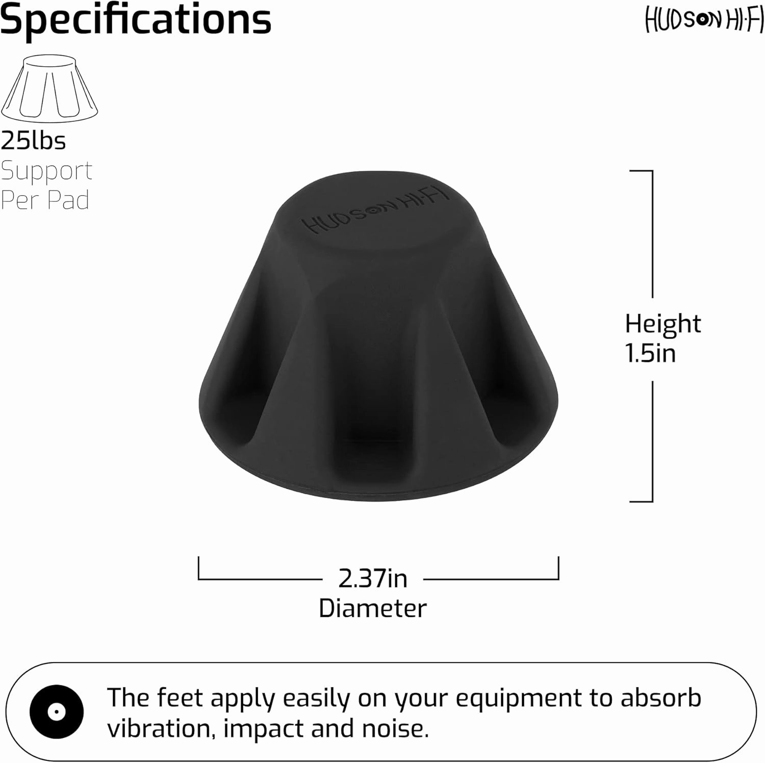 Speaker Isolation Feet  4-Pack 1.5" Bigfoot Rubber Pads  Non-Adhesive Anti-Vibration Feet for Turntables, Subwoofers, Amplifiers  50 Duro Non-Skid Bumpers for Audio Equipment