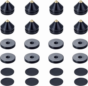 Speaker Spikes Floor Protectors 8pcs, Light Weight Shockproof Speaker Isolation Stand Feet for HiFi Amplifier, Subwoofer, DAC Recorder, Turntable, Cone Base Pad with Adhesive, Black isolation pads,speaker feet,vibration dampeners,