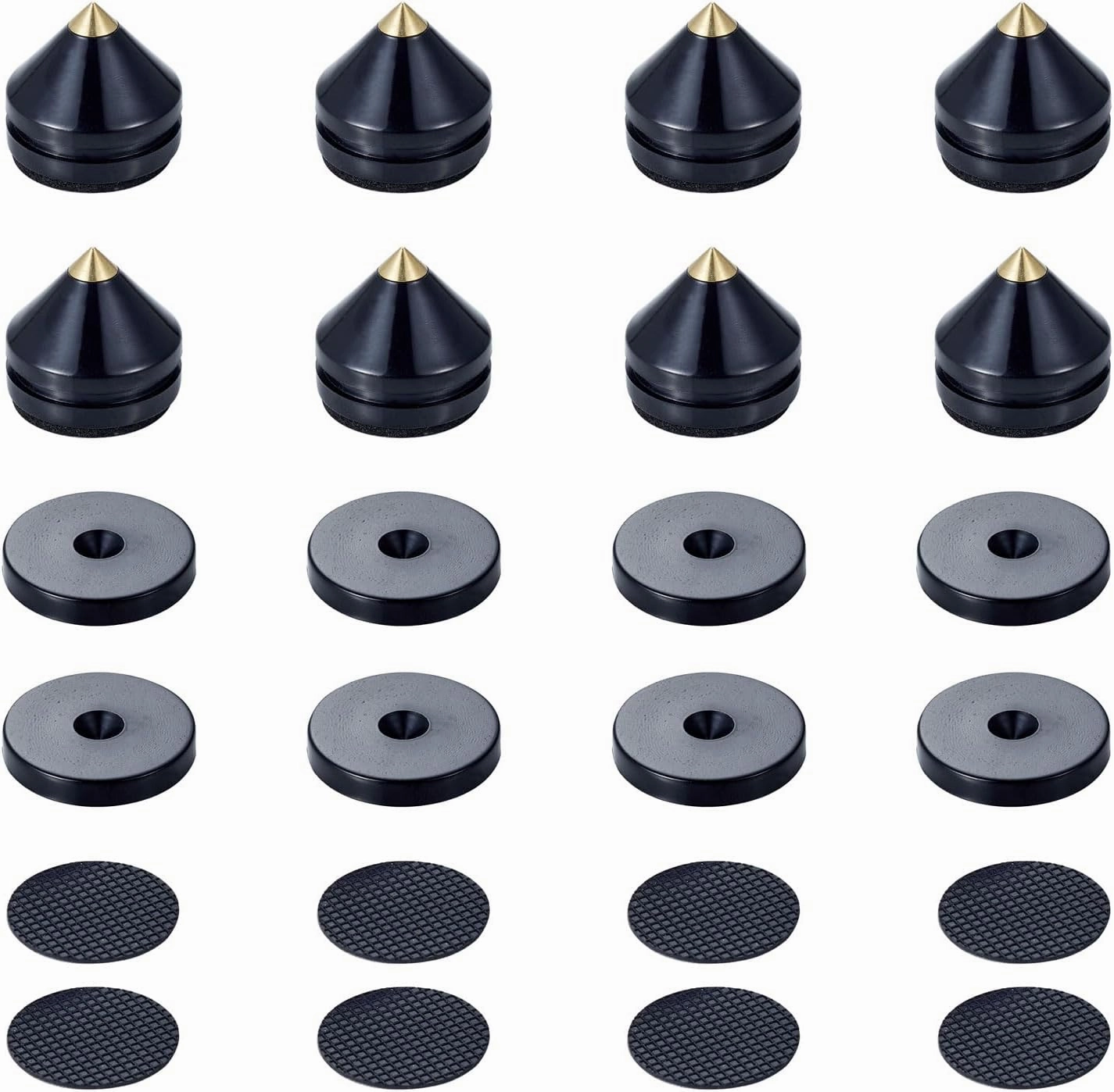 Speaker Spikes Floor Protectors 8pcs, Light Weight Shockproof Speaker Isolation Stand Feet for HiFi Amplifier, Subwoofer, DAC Recorder, Turntable, Cone Base Pad with Adhesive, Black isolation pads,speaker feet,vibration dampeners,