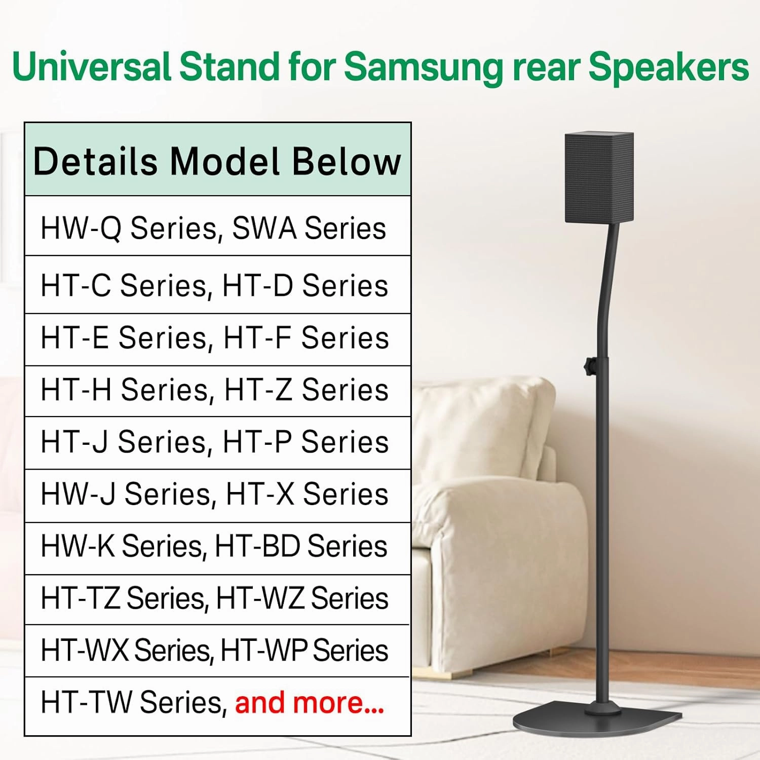Speaker Stand Pair for Samsung Speaker Stands and Wall Mount - 33" to 42" Height Adjust Floor Speaker Stand for Samsung Surround Sound Rear Speakers Stand with Keyhole & Thread Hole