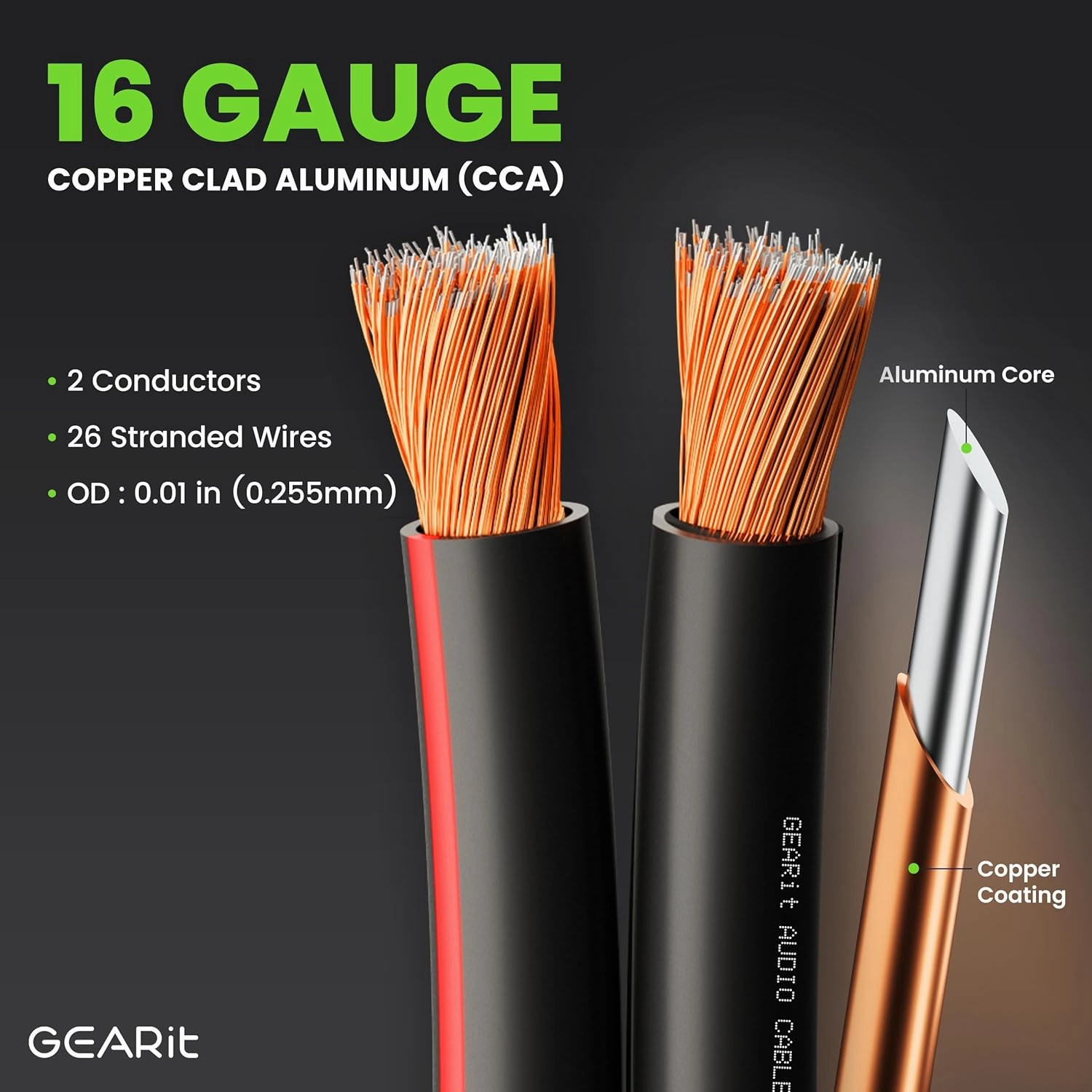 Speaker Wire 16 Gauge, GearIT Pro Series 16/2 AWG Speaker Cable (100 Feet / 30.48 Meters) Great Use for Home Theater Speakers and Car Speakers Black