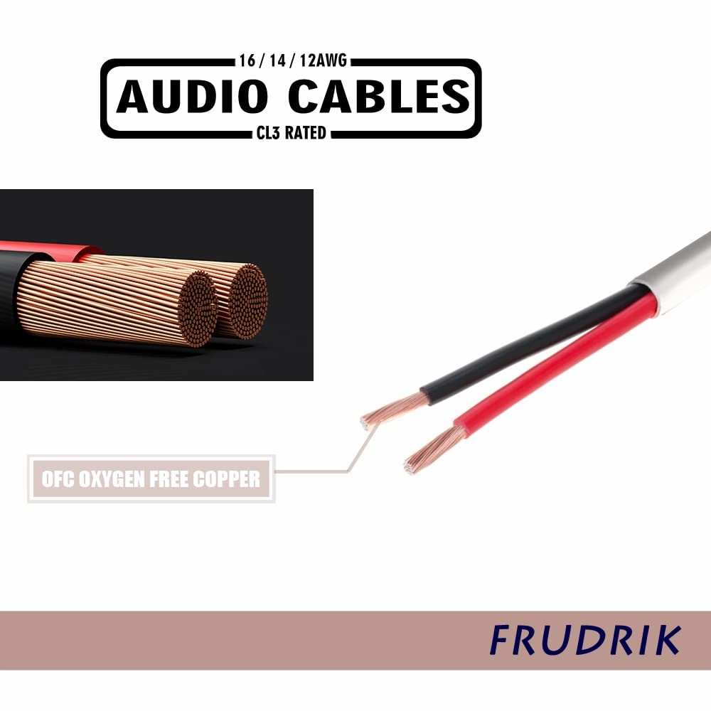 Speaker Wire - 99.9% Oxygen Free Copper  ETL Listed & CL3 Indoor Speaker Cable (14/2 White, 100FT)