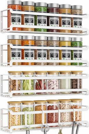 Spice Rack wall mounted 4 Pack, Space-Saving Spice Organizer for Spice Jars and Seasonings,Screw or Adhesive Hanging Spice Rack Organizer for Your Kitchen Cabinet,or Pantry Door,White wall mount TV,bracket for speakers,TV mount system,