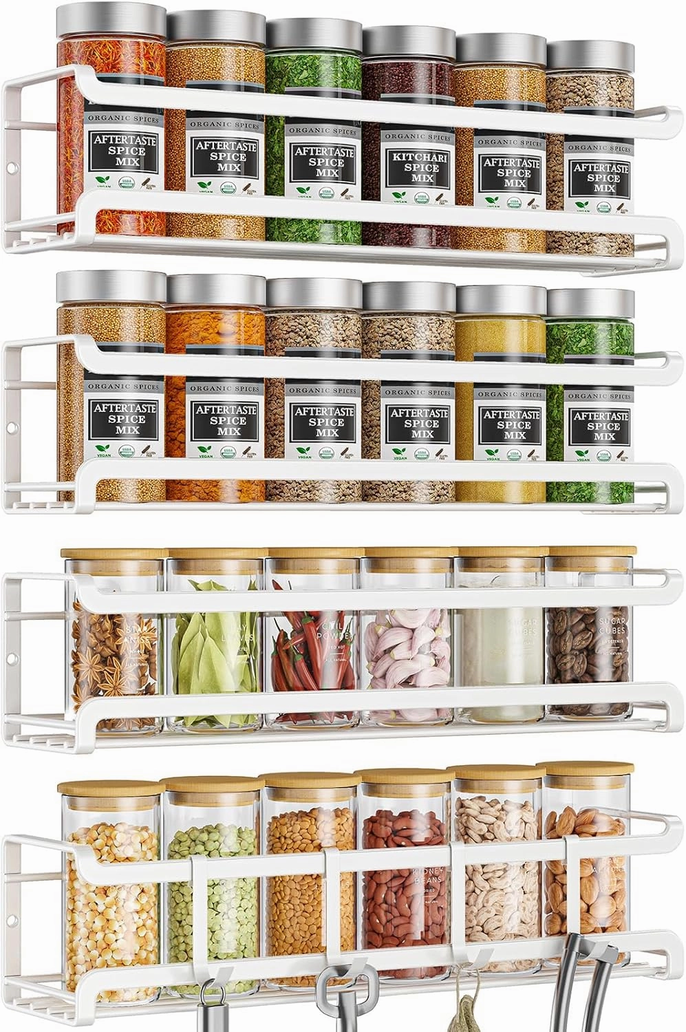 Spice Rack wall mounted 4 Pack, Space-Saving Spice Organizer for Spice Jars and Seasonings,Screw or Adhesive Hanging Spice Rack Organizer for Your Kitchen Cabinet,or Pantry Door,White wall mount TV,bracket for speakers,TV mount system,