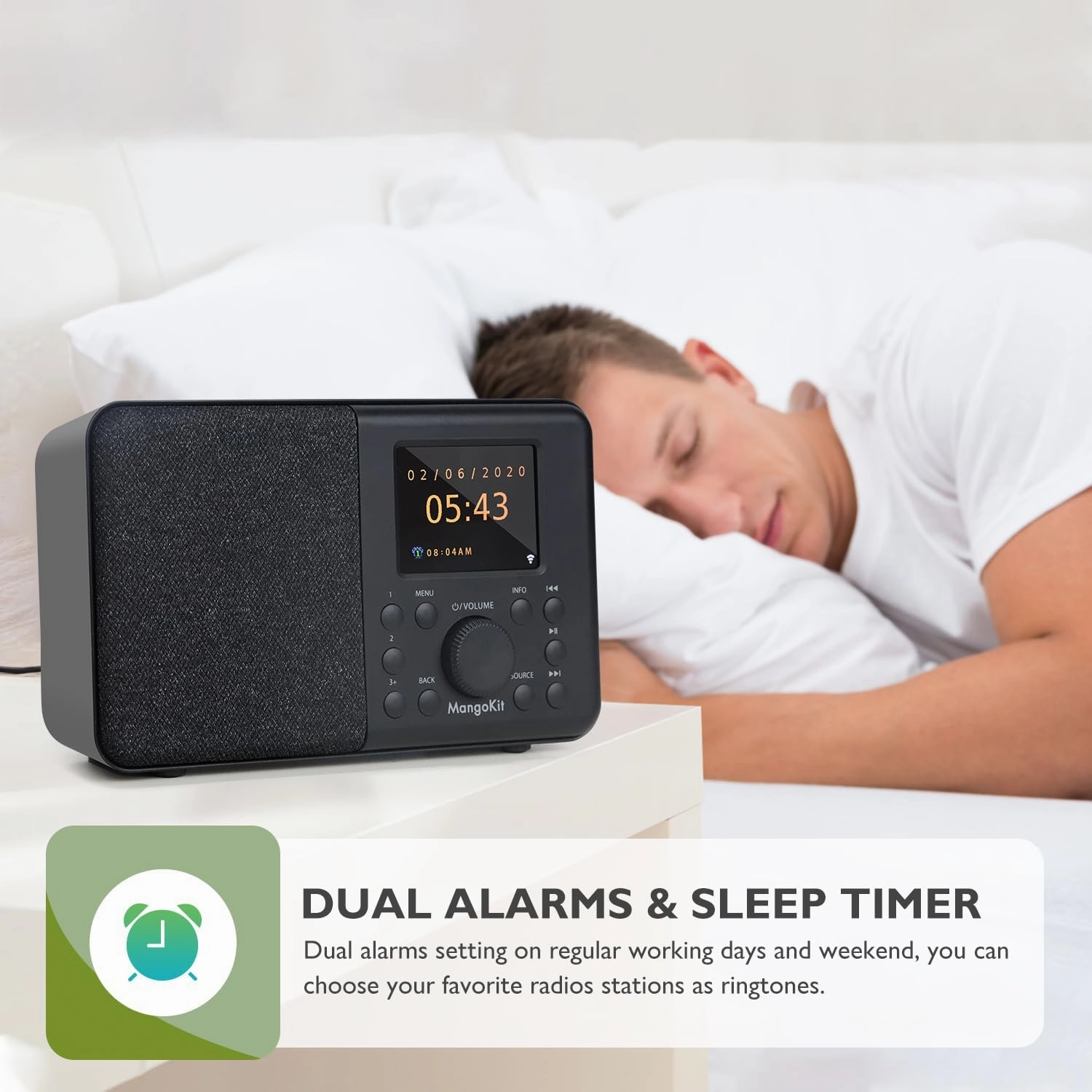 SR10 Smart WiFi Internet Radio, Podcast Player, Bluetooth Speaker, Portable FM Radio, Mains and Battery Powered Radio, Color Display,Dual Alarms, Presets,Application Control Support-Black