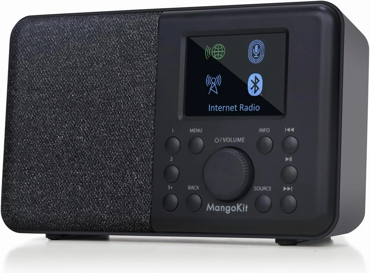SR10 Smart WiFi Internet Radio, Podcast Player, Bluetooth Speaker, Portable FM Radio, Mains and Battery Powered Radio, Color Display,Dual Alarms, Presets,Application Control Support-Black network audio player,digital streamer,audio file player,