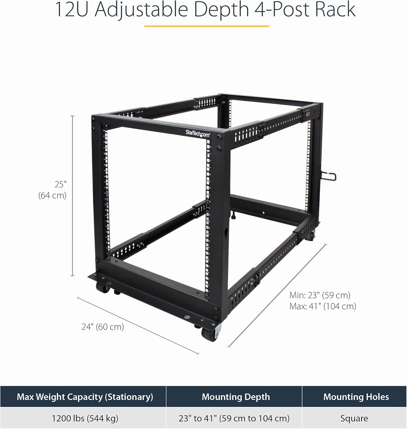 StarTech.com 12U 4-Post Mobile Server Rack and 1U 19" Universal Rack Mount Rails