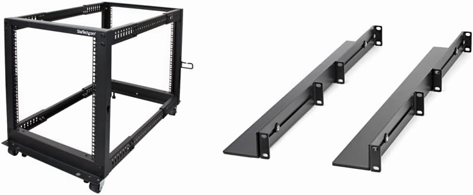 StarTech.com 12U 4-Post Mobile Server Rack and 1U 19" Universal Rack Mount Rails rackmount gear,audio rack equipment,studio rackmounts,