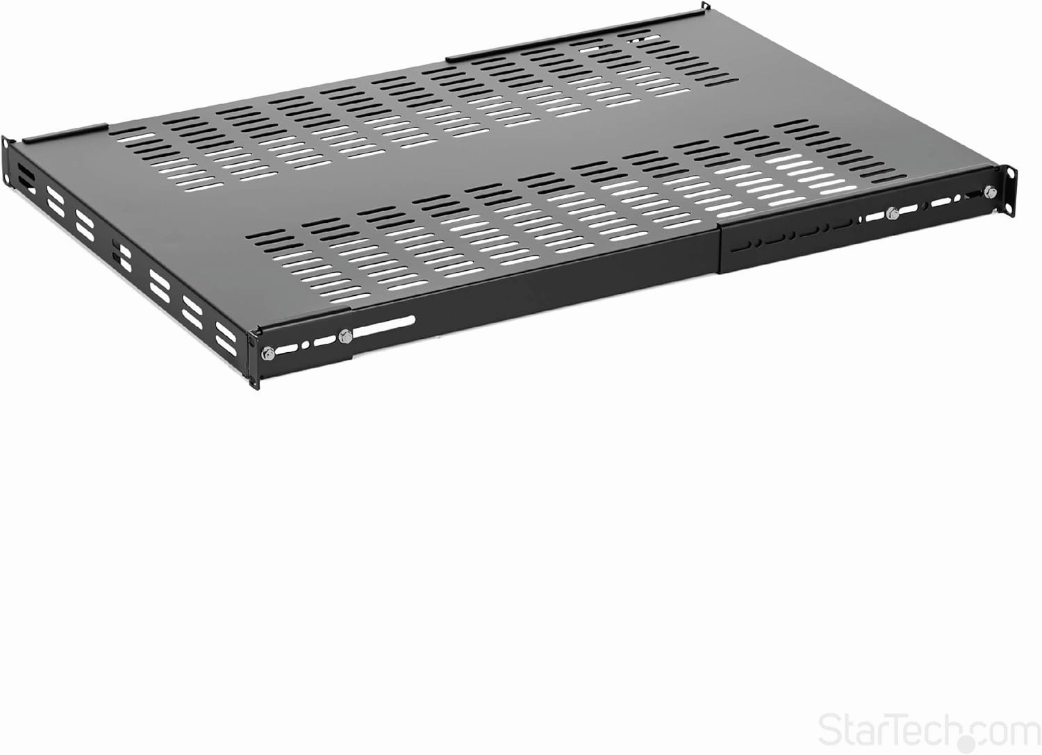 StarTech.com 1U Adjustable Vented Server Rack Mount Shelf & 1U Server Rack Shelf - Universal Vented Rack Mount Cantilever Tray for 19" Network Equipment Rack & Cabinet, Black (CABSHELFV1U)