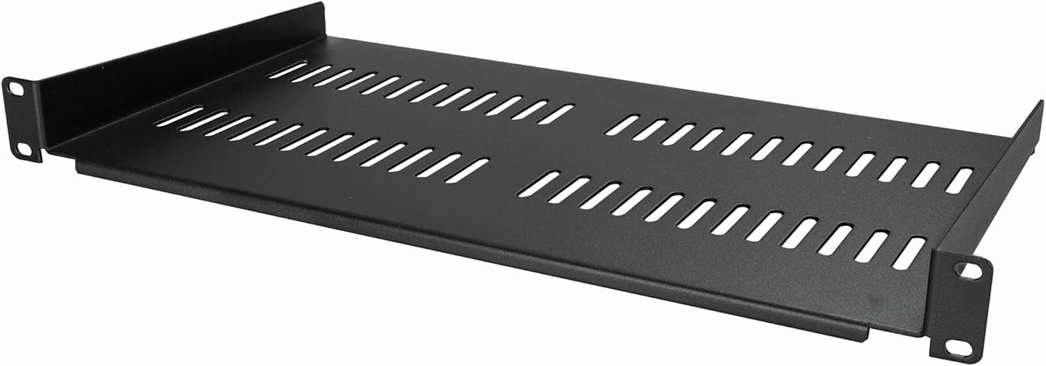 StarTech.com 1U Adjustable Vented Server Rack Mount Shelf & 1U Server Rack Shelf - Universal Vented Rack Mount Cantilever Tray for 19" Network Equipment Rack & Cabinet, Black (CABSHELFV1U)