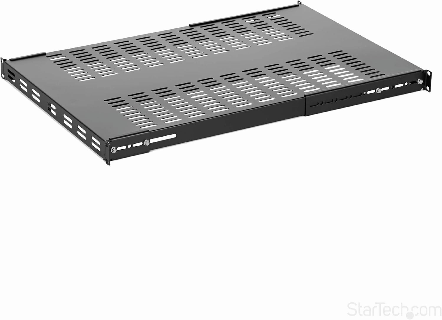 StarTech.com 1U Adjustable Vented Server Rack Mount Shelf & 1U Server Rack Shelf - Universal Vented Rack Mount Cantilever Tray for 19" Network Equipment Rack & Cabinet, Black (CABSHELFV1U)