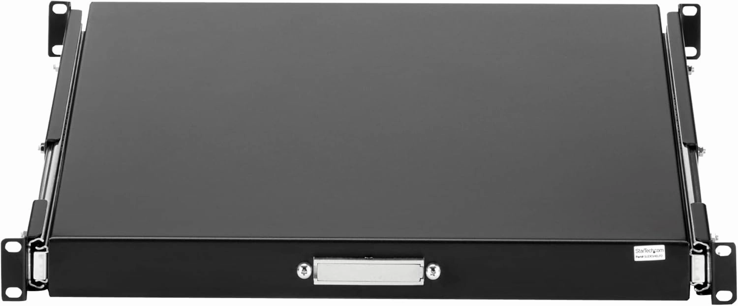StarTech.com 1U Sliding Server Rack Mount Keyboard Shelf Tray, 55lbs (25Kg), 22in (55cm) Deep Steel Pull Out Drawer for Racks