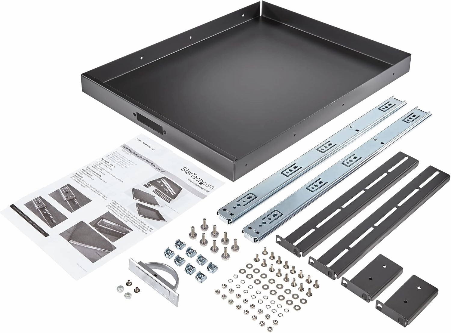 StarTech.com 1U Sliding Server Rack Mount Keyboard Shelf Tray, 55lbs (25Kg), 22in (55cm) Deep Steel Pull Out Drawer for Racks
