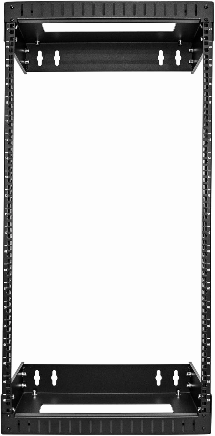 StarTech.com 2-Post 21U Heavy-Duty Wall Mount Network Rack, 19" Open Frame Server Rack with Adjustable Depth, Wall Mount Data Rack for IT / AV / Patch Panel / Computer Equipment (RACK-21U-20-WALL-OA)