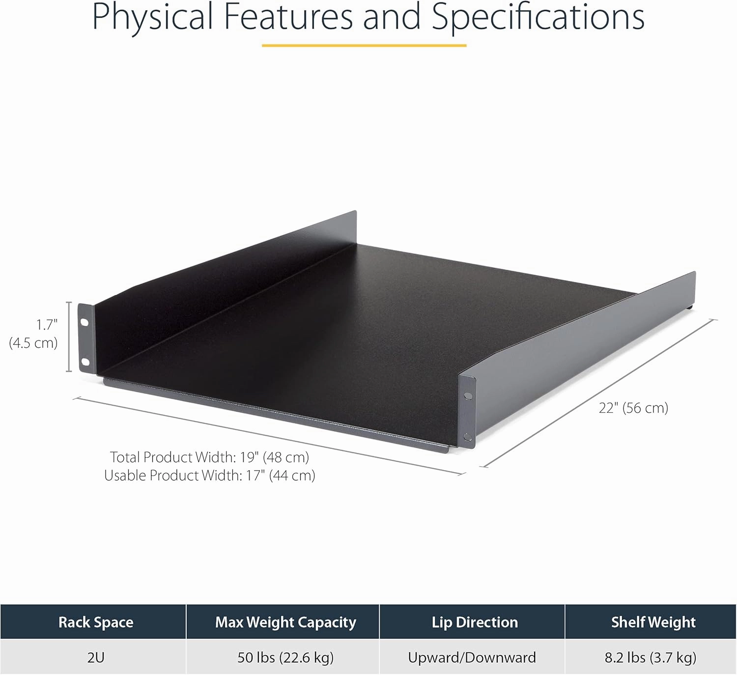 StarTech.com 2U Server Rack Shelf - Universal Rack Mount Cantilever Shelf & Tray