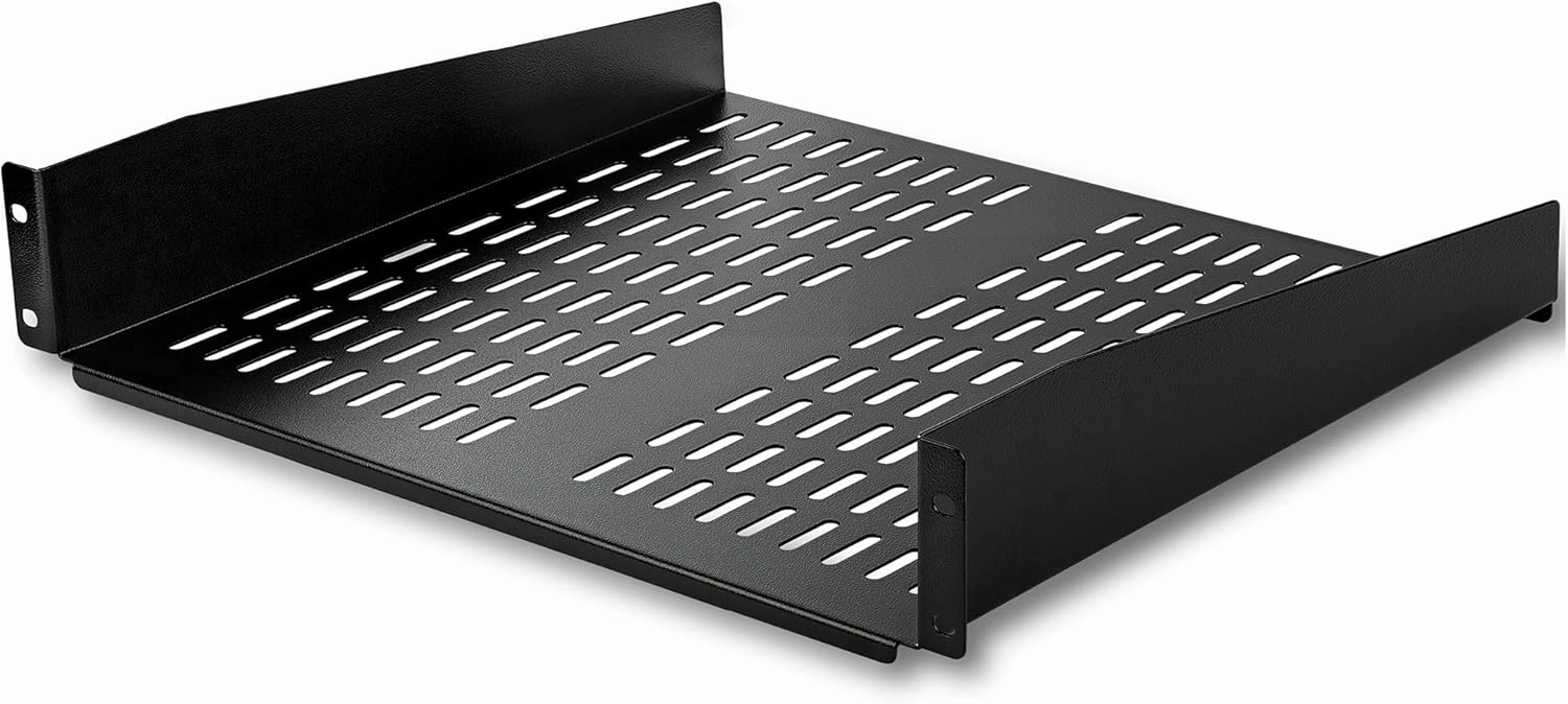 StarTech.com 2U Server Rack Shelf - Universal Vented Rack Mount Cantilever Tray for 19" Network Equipment Rack & Cabinet - Heavy Duty Steel - Weight Capacity 50lb/23kg - 16" Deep Shelf, TAA audio rack,hi-fi component stand,media shelf,