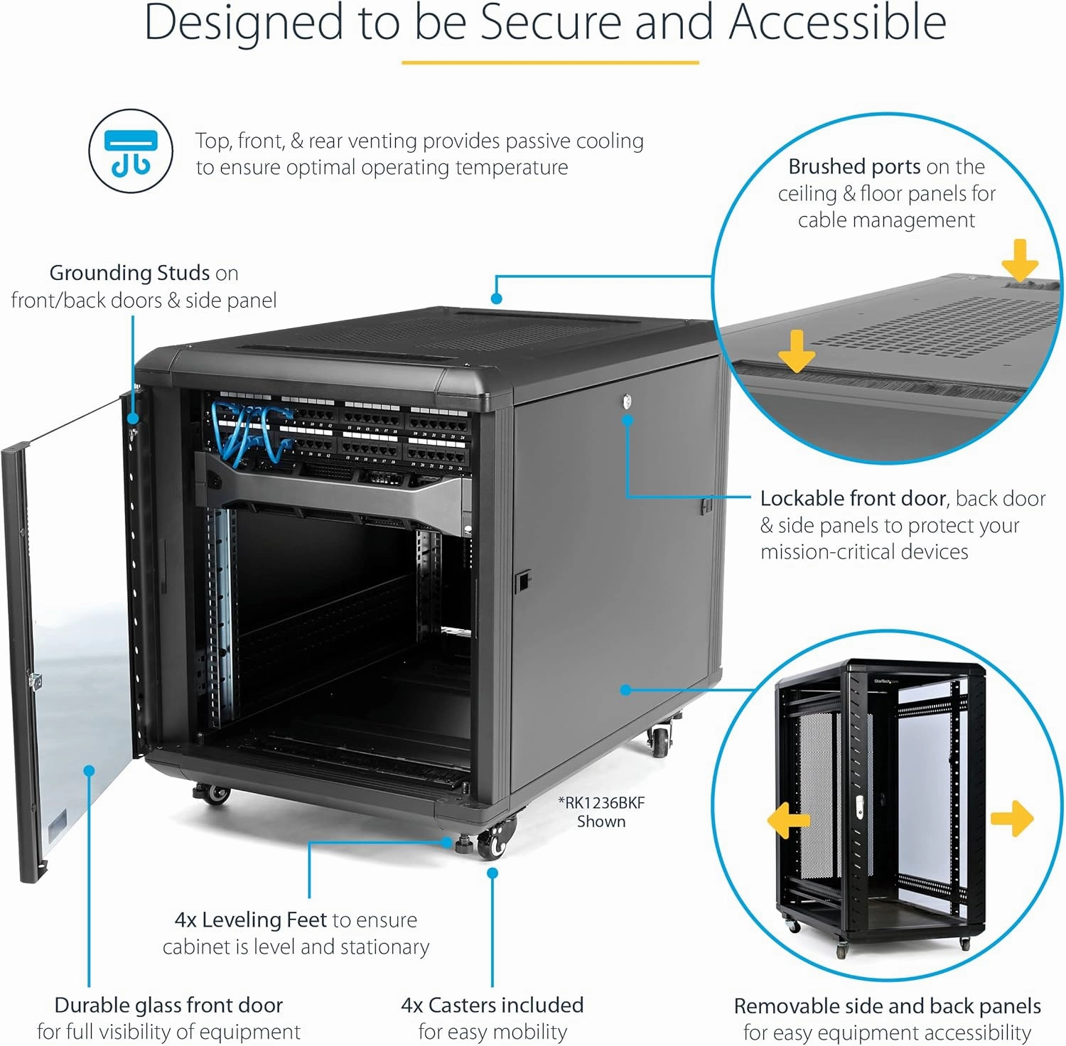 StarTech.com 4-Post 15U Server Rack Cabinet, 19" Data Rack Cabinet for IT / Network Equipment, with Adjustable Mounting Rails