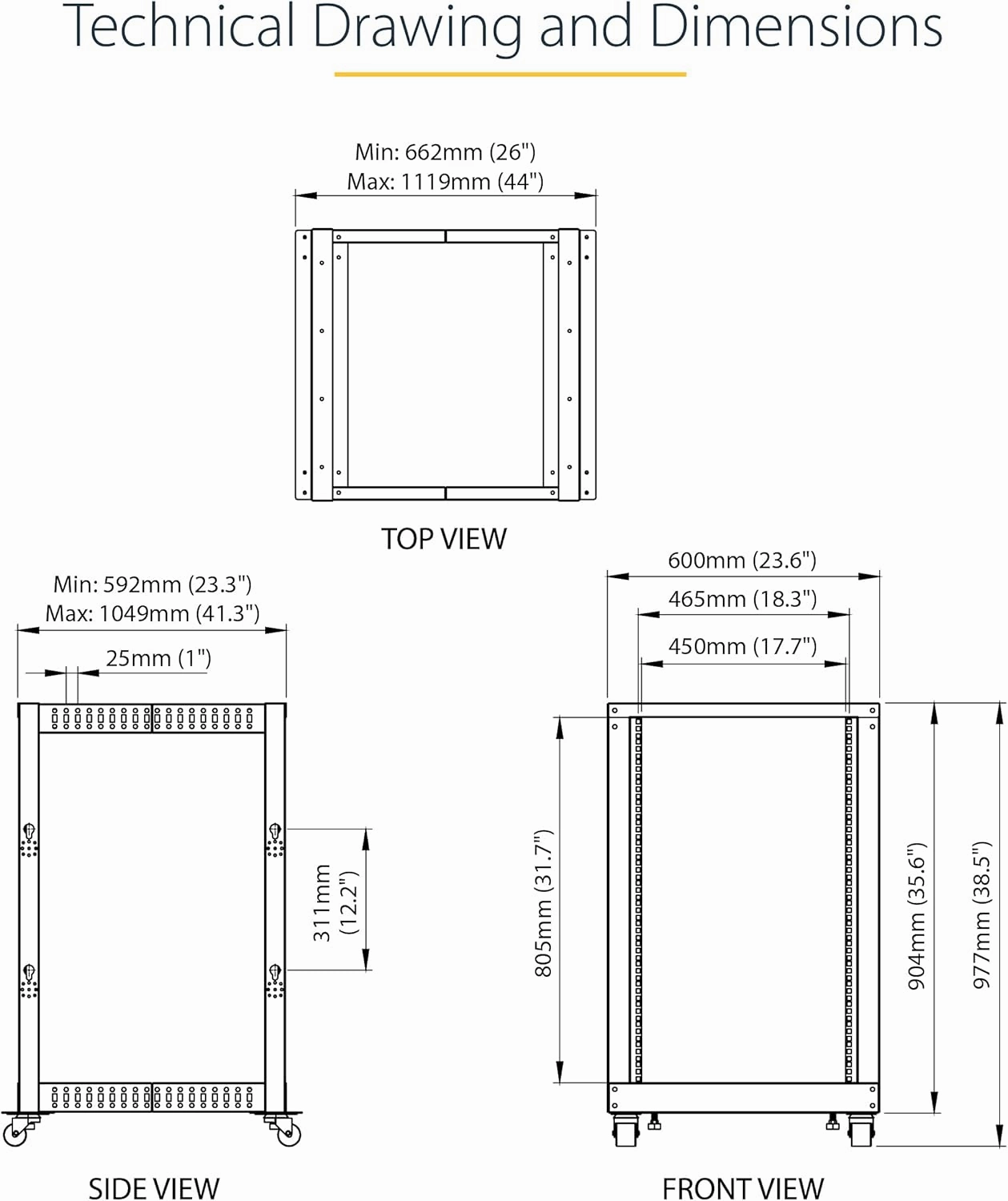 StarTech.com 4-Post 18U Mobile Open Frame Server Rack, 19in Network Rack with Wheels, Rolling Rack for Computer/AV/Data/IT Equipment - Casters, Leveling Feet or Floor Mounting (4POSTRACK18U)