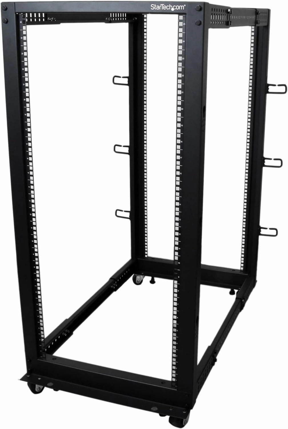 StarTech.com 4-Post 25U Mobile Open Frame Server Rack, 19in Network Rack with Wheels, Rolling Rack for Computer/AV/Data/IT Equipment - Casters, Leveling Feet or Floor Mounting (4POSTRACK25U) equipment cabinet,AV gear cabinet,component enclosure,