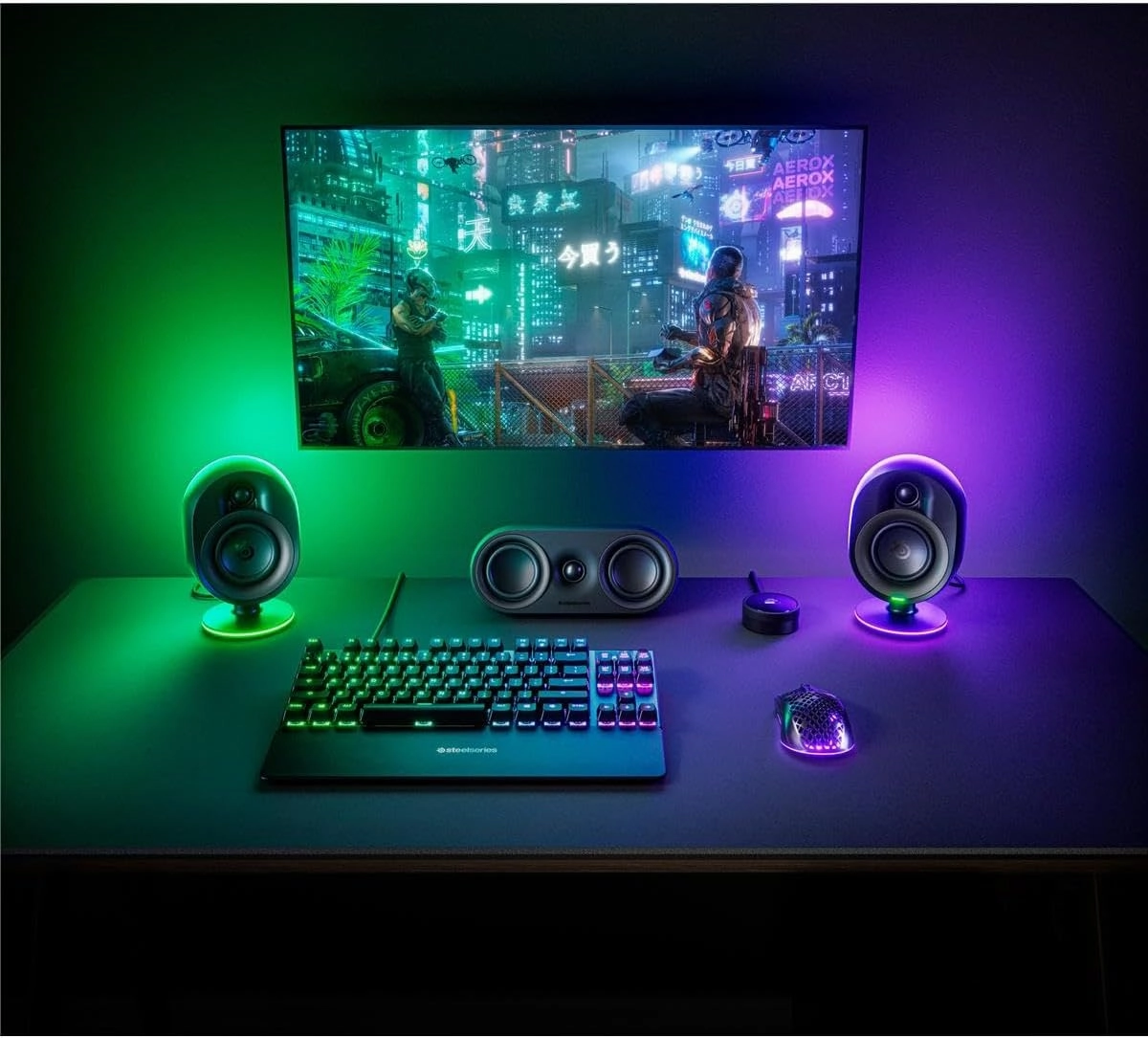 SteelSeries Arena 9 Illuminated 5.1 Desktop Gaming Speakers  5.1 USB Surround Sound  Wireless Rear Speakers  2-Way Speaker Design  Subwoofer  RGB Light, Bluetooth  PC, PlayStation, Mobile, Mac
