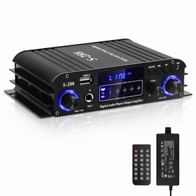 Stereo Audio Amplifier for Home Speakers S-288 Bluetooth 5.0 HiFi Mini Audio Component Amplifiers Receiver 4.0CH RMS 40Wx4 Max. 600W Integrated Power Amp W/USB,FM,Adapter integrated amplifier,stereo receiver,hi-fi amp combo,