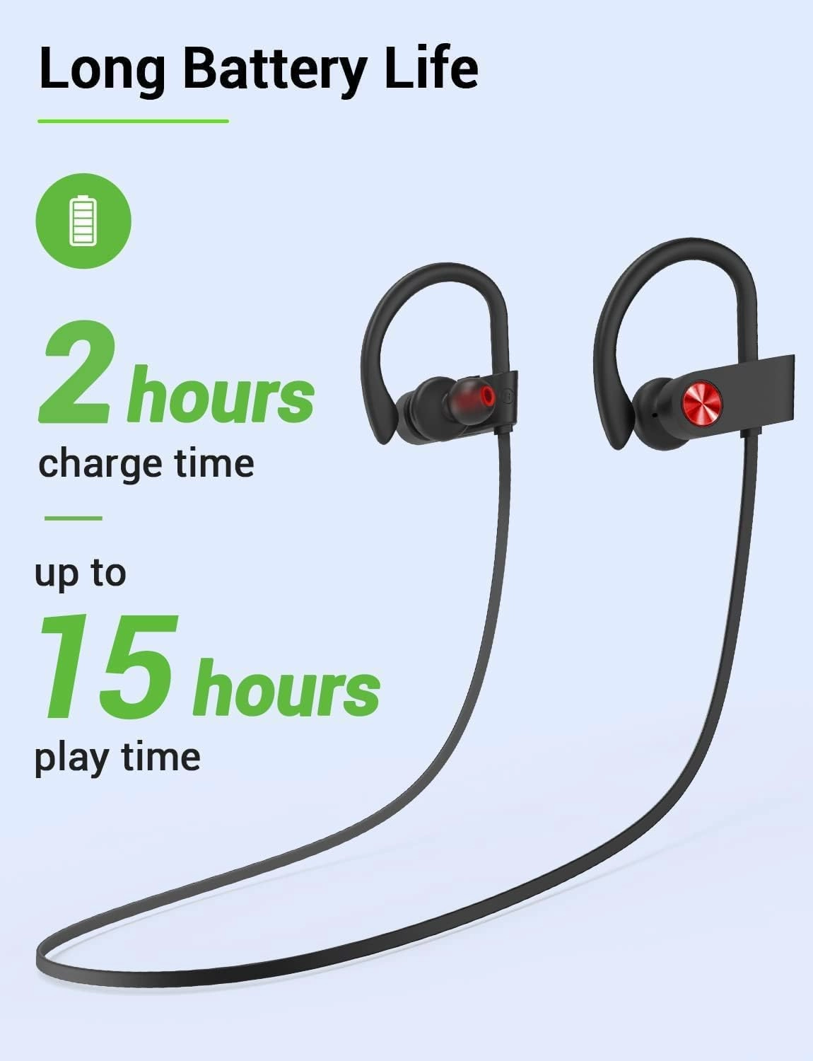 Stiive Bluetooth Headphones, 5.3 Wireless Sports Earbuds IPX7 Waterproof with Mic, Stereo Sweatproof in-Ear Earphones, Noise Cancelling Headsets for Gym Running Workout, 16 Hours Playtime - BlackRed