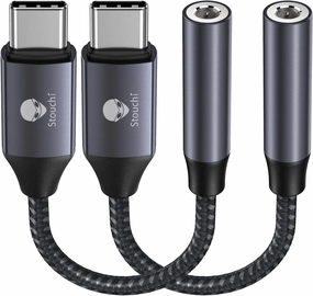Stouchi USB C to 3.5mm Dongle Adapter (2 Packs) Type C Headphone Audio Jack Cable Cord Hi-Fi DAC Chip for iPhone 16/15, Pixel 9/8 /7/6, iPad, Samsung Galaxy S22 S21 Ultra Z Flip Note20- Grey DAC,USB audio converter,digital to analog converter,
