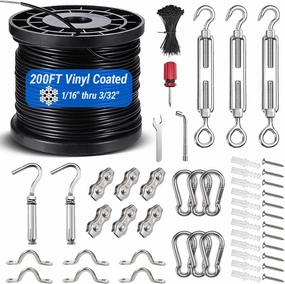 String Light Hanging Kit with 200FT Vinyl Coated 304 Stainless Steel Wire Rope, Globe String Light Suspension Kit, Outdoor Light Guide Wire Kit Included Turnbuckles, Enough Accessories, Use Manual vinyl accessories,turntable parts,record player tools,