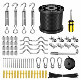 String Light Hanging Kit with 200FT Vinyl Coated Stainless Steel 304 Wire Rope Suspension Kit Included Enough Accessories with Turnbuckles and Hooks for Patio, Garden and Wedding Lighting vinyl accessories,turntable parts,record player tools,