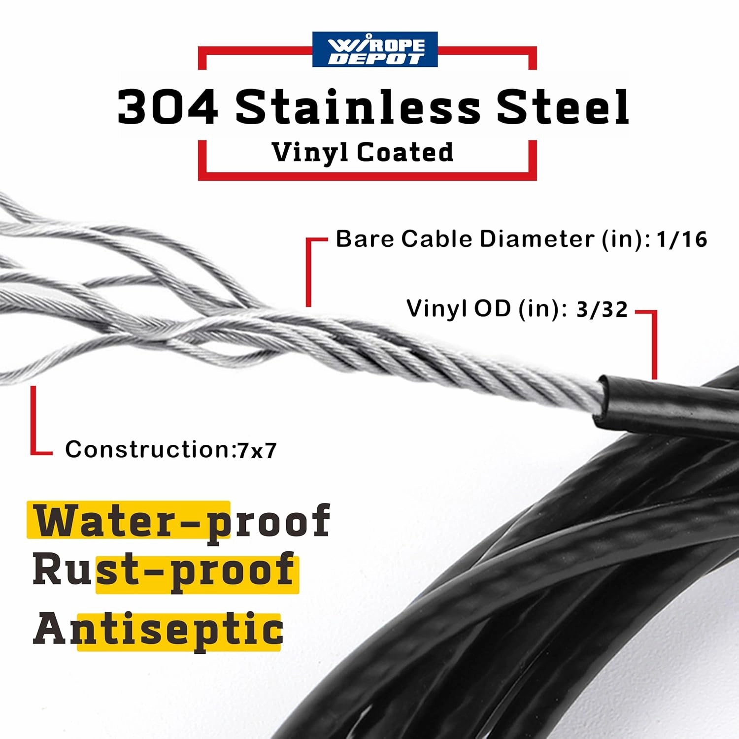 String Light Hanging Kit with Black Vinyl Coated 304 Stainless Steel Wire Rope,1/16 Inch Overmolded to 3/32 Inch,Turnbuckles and Hooks for Patio, Outdoor Post Light Accessories(200ft-56set)