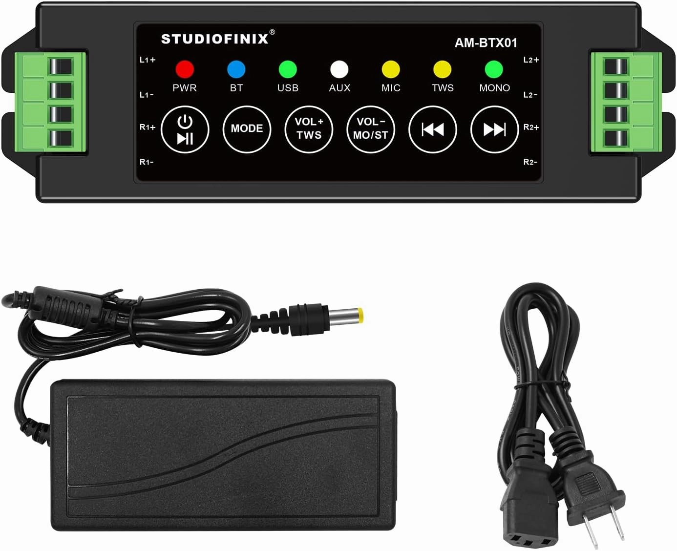 STUODIOFINIX 4-Channel Mini Bluetooth Amplifier 120w for Passive Speakers with TWS,AUX,MIC,USB,Replacement Part,Suitable for Wall/Ceiling/Marine/Bookshelf Speakers soundbar,TV speaker bar,home theater soundbar,