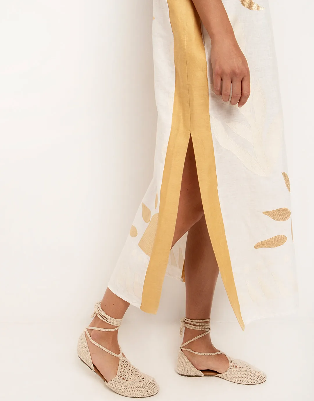 Sun Midi Kaftan  - White and Yellow