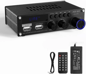 Sunbuck Mini Amplifier, 2 Channel Stereo Amplifier, Power Amplifier Max 300Wx2 Output, Bluetooth Amplifier for Home Speakers, Stereo Receiver with RCA/USB/FM/AUX, Mini Amplifier for Speakers, AS-22BU integrated amplifier,stereo receiver,hi-fi amp combo,