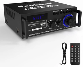 Sunbuck Small Stereo Receivers, Optical/Coaxial Jacks for TV/CD/DVD/LP/PC, Support 192kHz Audio, Stereo Amplifier for Home Audio, Max 300Wx2 Power, Bluetooth Compact System for Speakers, AS-25BU AV receiver,surround receiver,home theater amplifier,