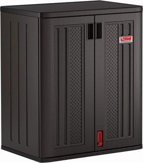 Suncast Commercial Heavy-Duty 9 Cubic Ft. Resin Storage Cabinet with Lockable Handles, Adjustable Metal-Reinforced Shelves for Garage or Workspace, Black, Made in The USA equipment cabinet,AV gear cabinet,component enclosure,