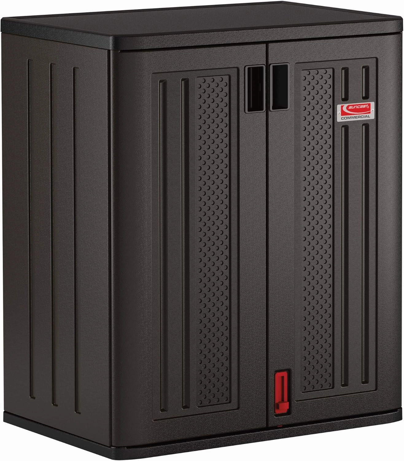 Suncast Commercial Heavy-Duty 9 Cubic Ft. Resin Storage Cabinet with Lockable Handles, Adjustable Metal-Reinforced Shelves for Garage or Workspace, Black, Made in The USA equipment cabinet,AV gear cabinet,component enclosure,