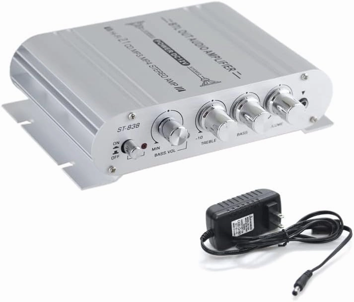 Sundeer 2.1 Channel Mini Amplifier 20W 20W 40W Hi-Fi Power Amplifier with 12V 2A Power Supply, Subwoofer Amp Stereo Bass Treble RCA Input Audio for CD MP3 MP4 PC Car Home Speaker power amplifier,stereo amp,hi-fi power amp,