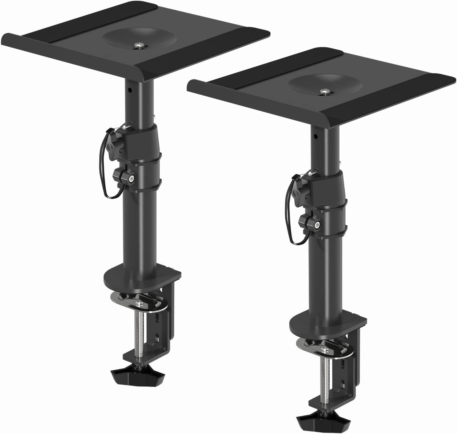 suptek Clamp-on Speaker Stand Desk Mount Set, Height Adjustment, Tilt, Swivel, 9.6 x 8.8 inch Trays, Universal Audio Holders for Computer and Bookshelf Speakers, Elevated Sound, 2 Pack, Black, SDM001B studio monitors,nearfield speakers,mixing reference mon
