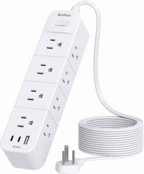 Surge Protector Power Strip 15 ft Cord, Flat Plug Extension Cord with 12 Outlets 3 USB Ports(2 USB C), Long Cord Power Strips with Surge Protection 15ft for Home Office Dorm Room Essentials power cord,hi-fi power cable,AC power lead,