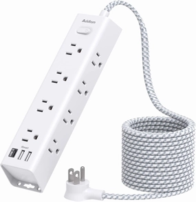 Surge Protector Power Strip - 10 FT Extension Cord, Power Strip with 12 Widely AC Outlet 3 USB, Flat Plug, Wall Mount Overload Protection, 1050J, Desk Charging Station for Home Office, ETL Listed power cord,hi-fi power cable,AC power lead,